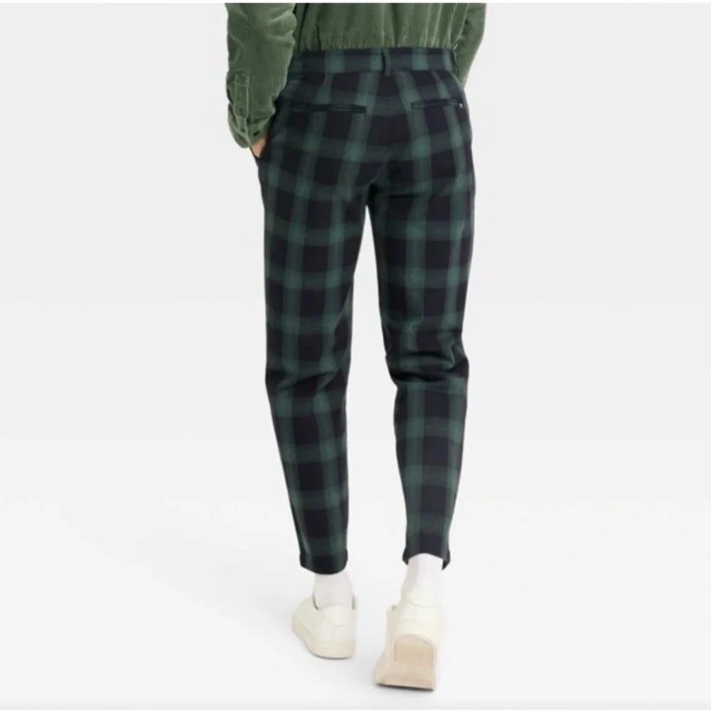 🌺NWT-HOUSTON WHITE TAILORED WAISTBAND STRAIGHT LEG PLAID TROUSERS